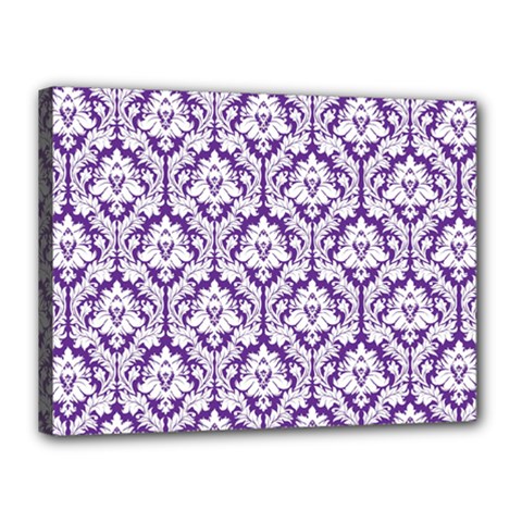 White on Purple Damask Canvas 16  x 12  (Framed) from ArtsNow.com