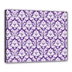 White on Purple Damask Canvas 20  x 16  (Framed)