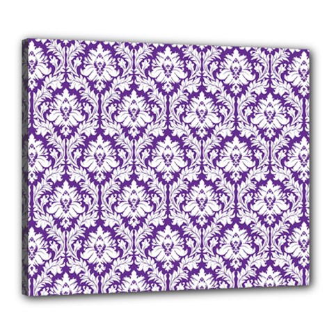 White on Purple Damask Canvas 24  x 20  (Framed) from ArtsNow.com