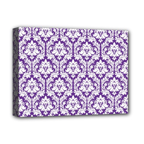 White on Purple Damask Deluxe Canvas 16  x 12  (Framed)  from ArtsNow.com