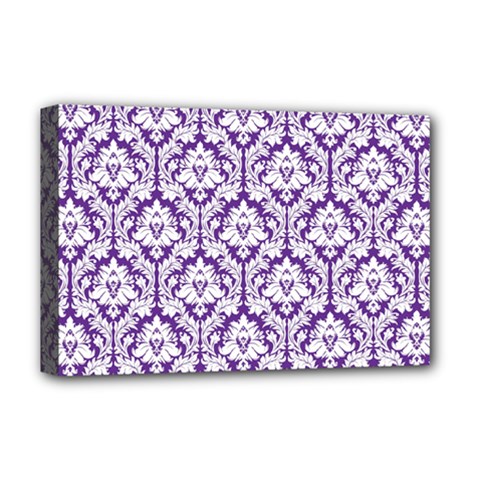 White on Purple Damask Deluxe Canvas 18  x 12  (Framed) from ArtsNow.com