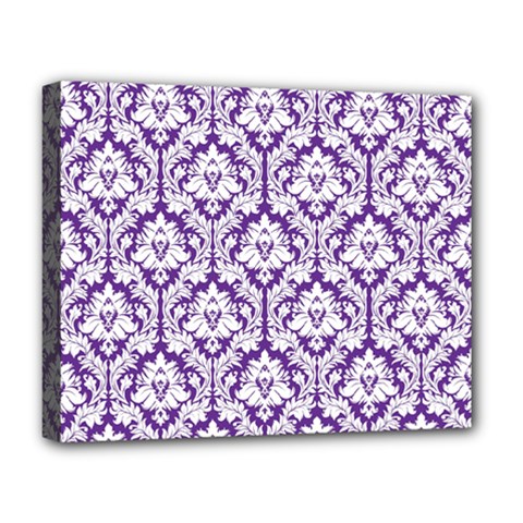 White on Purple Damask Deluxe Canvas 20  x 16  (Framed) from ArtsNow.com