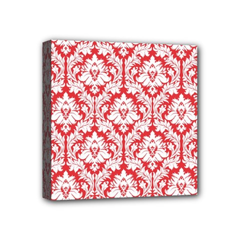 White On Red Damask Mini Canvas 4  x 4  (Framed) from ArtsNow.com