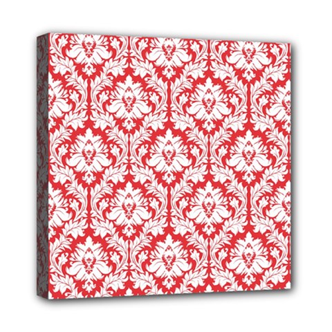 White On Red Damask Mini Canvas 8  x 8  (Framed) from ArtsNow.com