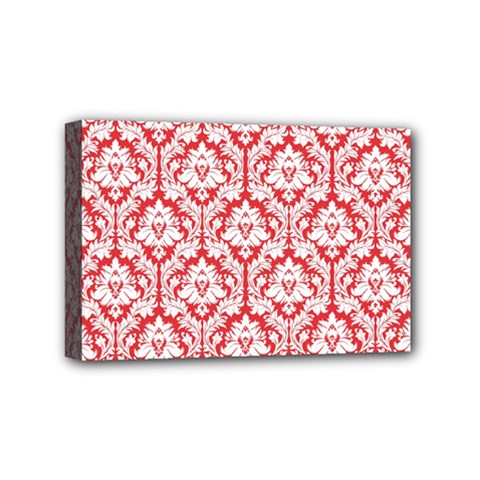 White On Red Damask Mini Canvas 6  x 4  (Framed) from ArtsNow.com