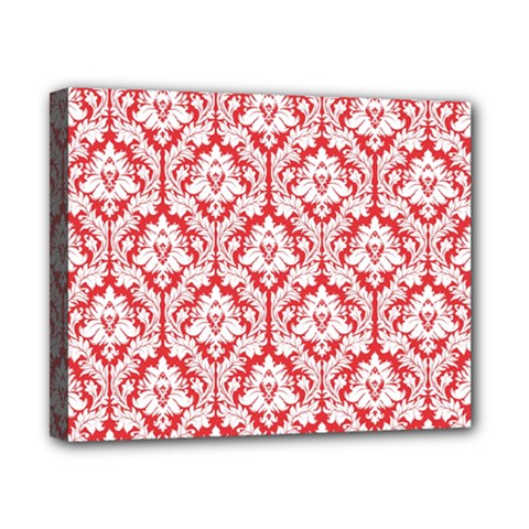 White On Red Damask Canvas 10  x 8  (Framed) from ArtsNow.com