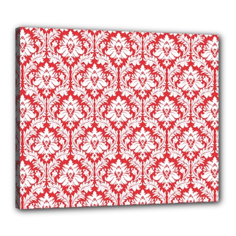 White On Red Damask Canvas 24  x 20  (Framed) from ArtsNow.com