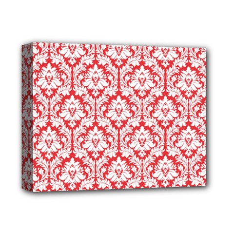 White On Red Damask Deluxe Canvas 14  x 11  (Framed) from ArtsNow.com