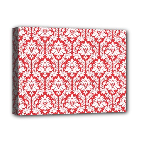 White On Red Damask Deluxe Canvas 16  x 12  (Framed)  from ArtsNow.com