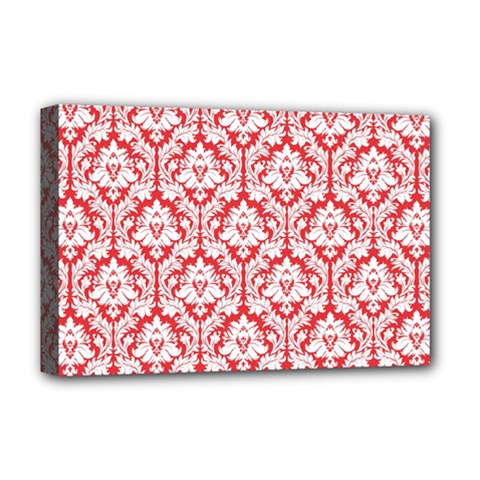 White On Red Damask Deluxe Canvas 18  x 12  (Framed) from ArtsNow.com