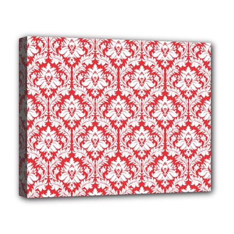 White On Red Damask Deluxe Canvas 20  x 16  (Framed) from ArtsNow.com