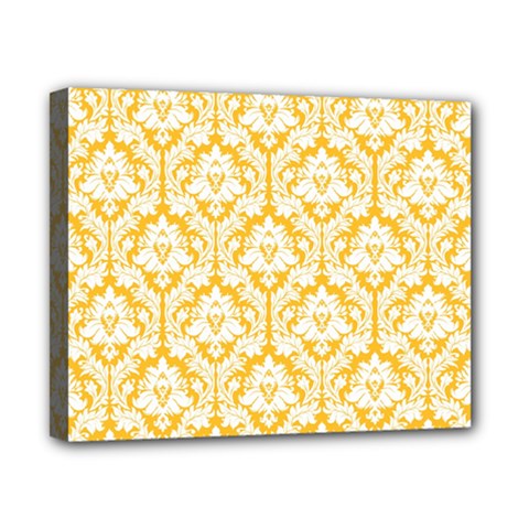 White On Sunny Yellow Damask Canvas 10  x 8  (Framed) from ArtsNow.com