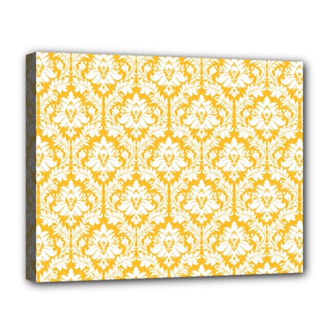 White On Sunny Yellow Damask Canvas 14  x 11  (Framed) from ArtsNow.com