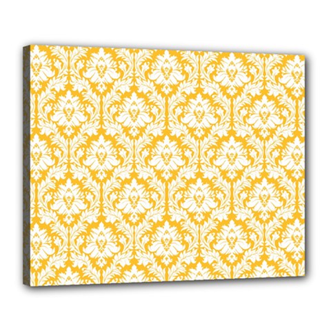 White On Sunny Yellow Damask Canvas 20  x 16  (Framed) from ArtsNow.com