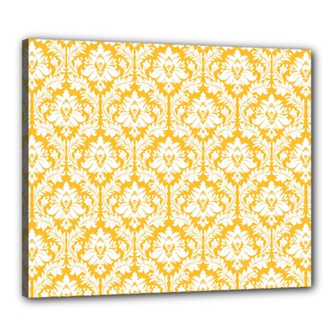 White On Sunny Yellow Damask Canvas 24  x 20  (Framed) from ArtsNow.com