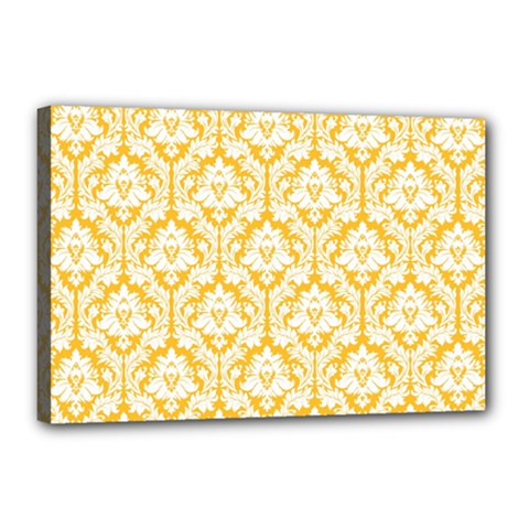 White On Sunny Yellow Damask Canvas 18  x 12  (Framed) from ArtsNow.com