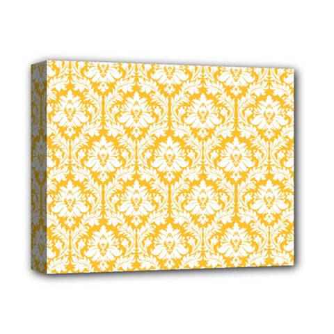 White On Sunny Yellow Damask Deluxe Canvas 14  x 11  (Framed) from ArtsNow.com