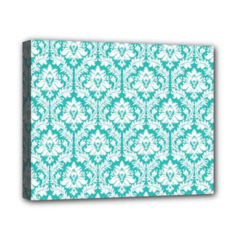 White On Turquoise Damask Canvas 10  x 8  (Framed) from ArtsNow.com