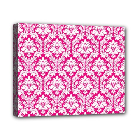 White On Hot Pink Damask Canvas 10  x 8  (Framed) from ArtsNow.com