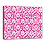 White On Hot Pink Damask Canvas 20  x 16  (Framed)