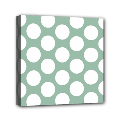 Jade Green Polkadot Mini Canvas 6  x 6  (Framed) from ArtsNow.com