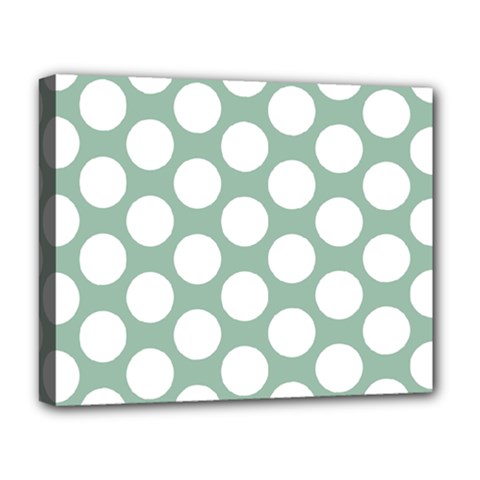 Jade Green Polkadot Deluxe Canvas 20  x 16  (Framed) from ArtsNow.com