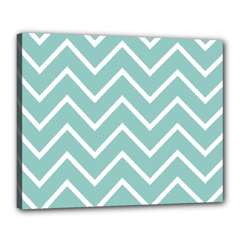 Blue And White Chevron Canvas 20  x 16  (Framed) from ArtsNow.com