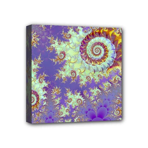 Sea Shell Spiral, Abstract Violet Cyan Stars Mini Canvas 4  x 4  (Framed) from ArtsNow.com