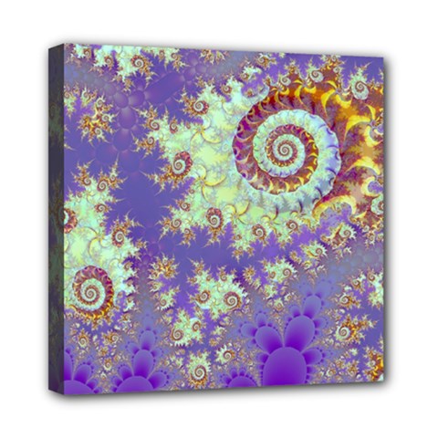 Sea Shell Spiral, Abstract Violet Cyan Stars Mini Canvas 8  x 8  (Framed) from ArtsNow.com