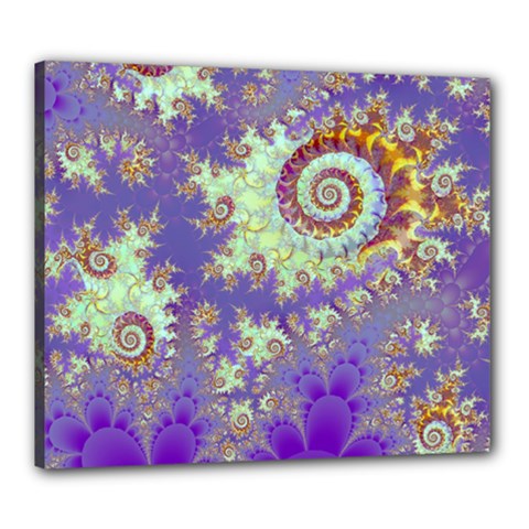 Sea Shell Spiral, Abstract Violet Cyan Stars Canvas 24  x 20  (Framed) from ArtsNow.com