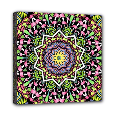 Psychedelic Leaves Mandala Mini Canvas 8  x 8  (Framed) from ArtsNow.com