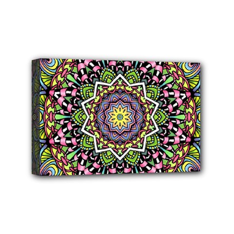 Psychedelic Leaves Mandala Mini Canvas 6  x 4  (Framed) from ArtsNow.com