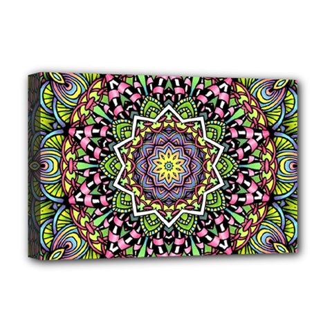 Psychedelic Leaves Mandala Deluxe Canvas 18  x 12  (Framed) from ArtsNow.com