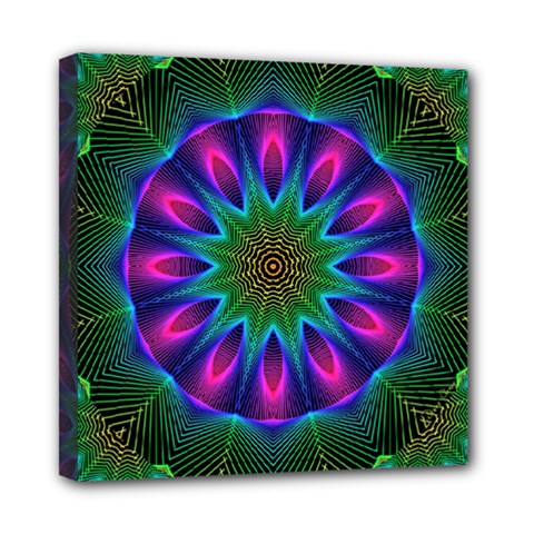 Star Of Leaves, Abstract Magenta Green Forest Mini Canvas 8  x 8  (Framed) from ArtsNow.com