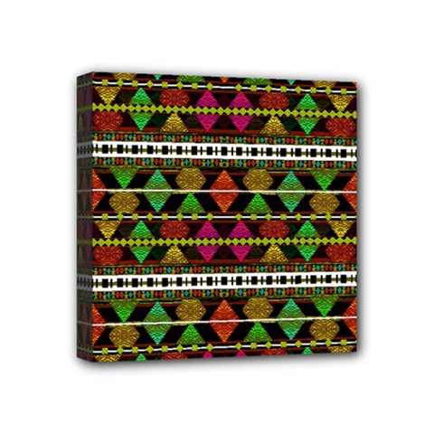 Aztec Style Pattern Mini Canvas 4  x 4  (Framed) from ArtsNow.com