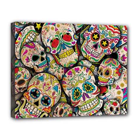 Sugar Skull Collage Canvas 14  x 11  (Stretched) from ArtsNow.com