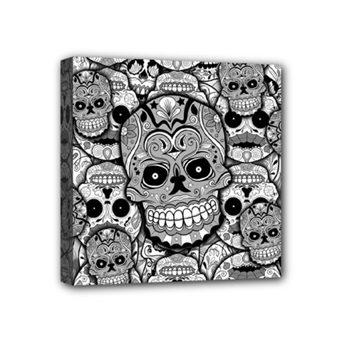 Sugar Skulls   Black And White Mini Canvas 4  x 4  (Stretched) from ArtsNow.com