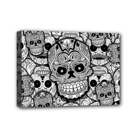 Sugar Skulls   Black And White Mini Canvas 7  x 5  (Stretched) from ArtsNow.com