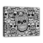 Sugar Skulls   Black And White Canvas 14  x 11  (Stretched)