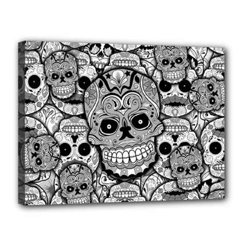 Sugar Skulls   Black And White Canvas 16  x 12  (Stretched) from ArtsNow.com