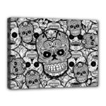 Sugar Skulls   Black And White Canvas 16  x 12  (Stretched)