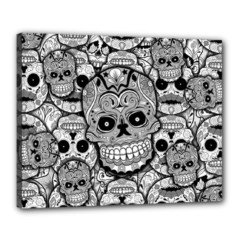 Sugar Skulls   Black And White Canvas 20  x 16  (Stretched) from ArtsNow.com