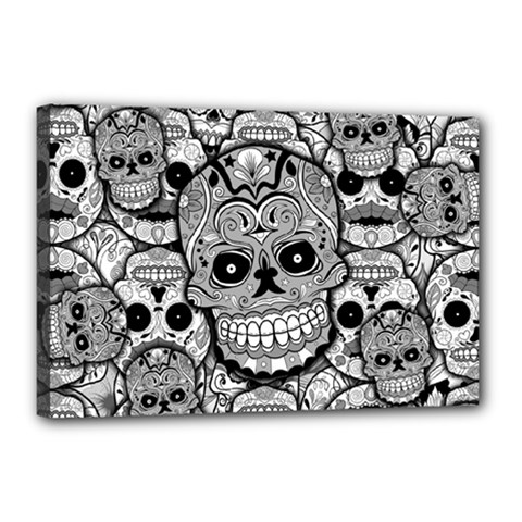 Sugar Skulls   Black And White Canvas 18  x 12  (Stretched) from ArtsNow.com