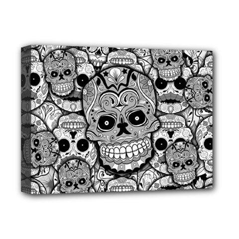 Sugar Skulls   Black And White Deluxe Canvas 16  x 12  (Stretched)  from ArtsNow.com