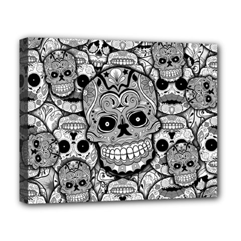 Sugar Skulls   Black And White Deluxe Canvas 20  x 16  (Stretched) from ArtsNow.com