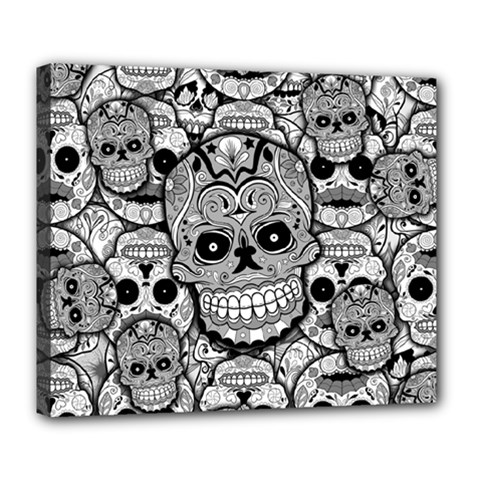 Sugar Skulls   Black And White Deluxe Canvas 24  x 20  (Stretched) from ArtsNow.com