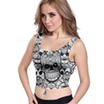 Sugar Skulls   Black And White All Over Print Crop Top