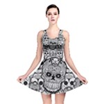 Sugar Skulls   Black And White All Over Print Reversible Skater Dress