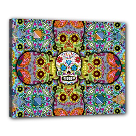 Sugar Skulls   Patterned Canvas 20  x 16  (Stretched) from ArtsNow.com