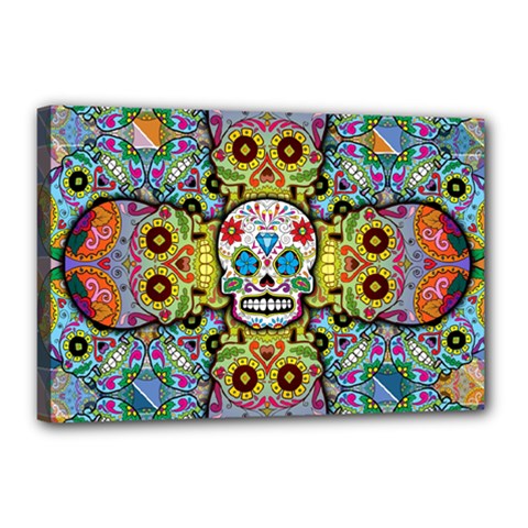 Sugar Skulls   Patterned Canvas 18  x 12  (Stretched) from ArtsNow.com